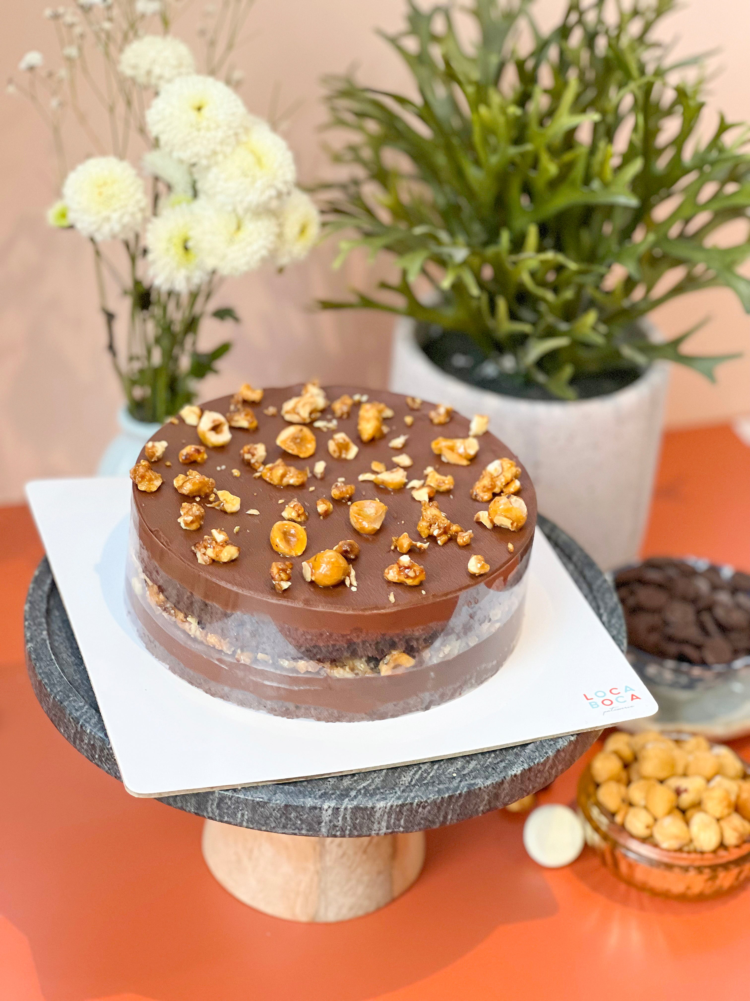 Naked Belgian Chocolate, Hazelnut & Walnut cake